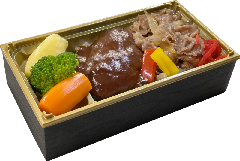1. 風舎ハンバーグと能登牛の牛めし弁当
